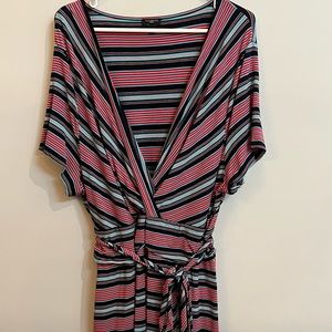 Talbots 3X faux wrap dress. Pink, navy, white stripe